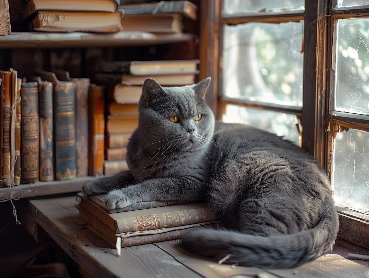 Chat gris au pelage soyeux et regard mystérieux