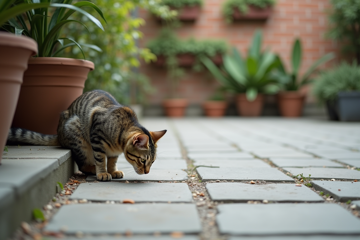 Chat rayé curieux près d
