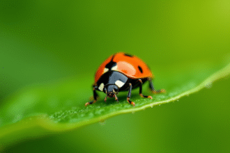 Coccinelle sur une feuille verte en macro
