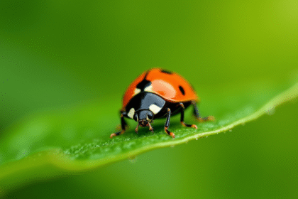Coccinelle sur une feuille verte en macro