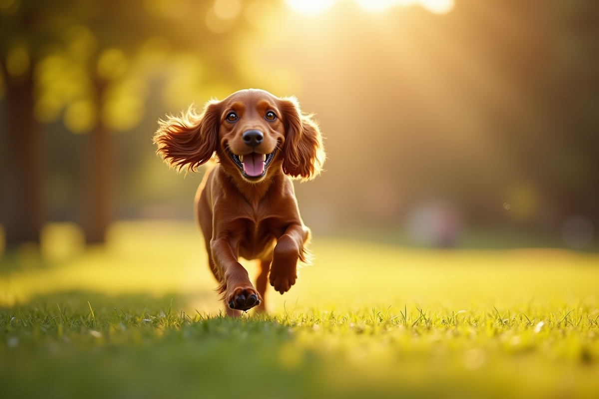 Cocker spaniel courant dans un parc ensoleille