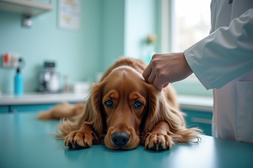 Cocker spaniel chez le vétérinaire lors d'un examen
