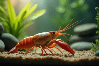 Écrevisse d'eau douce dans un aquarium naturel lumineux
