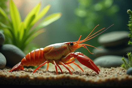 Écrevisse d'eau douce dans un aquarium naturel lumineux