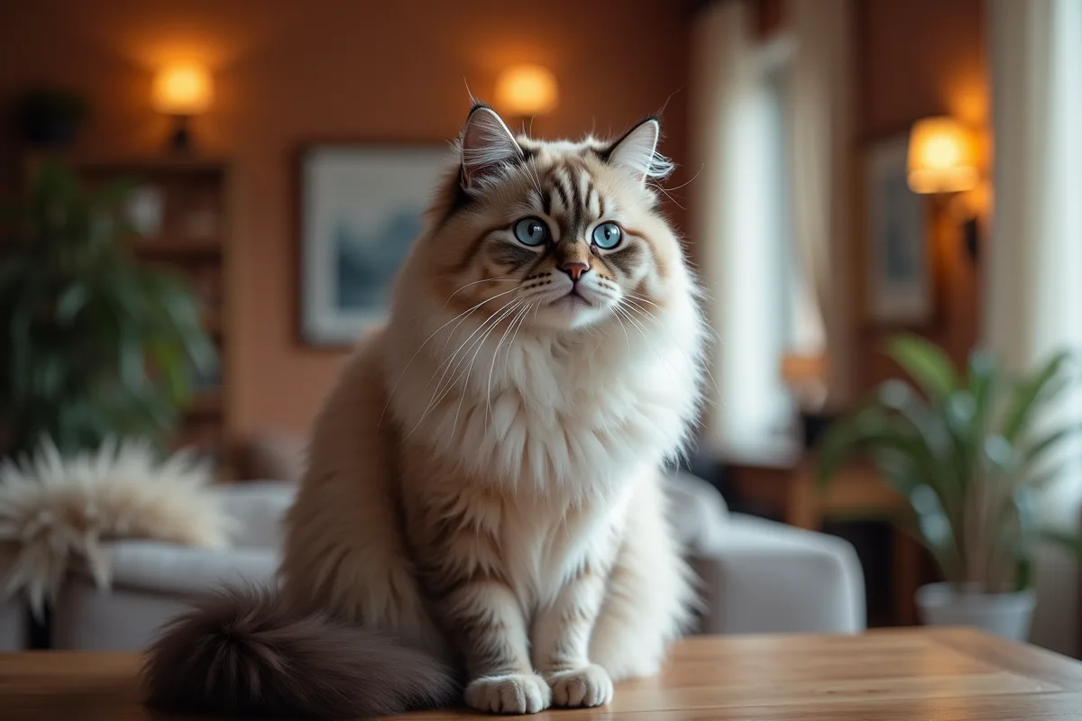 Chat sibérien avec un pelage majestueux et un regard doux