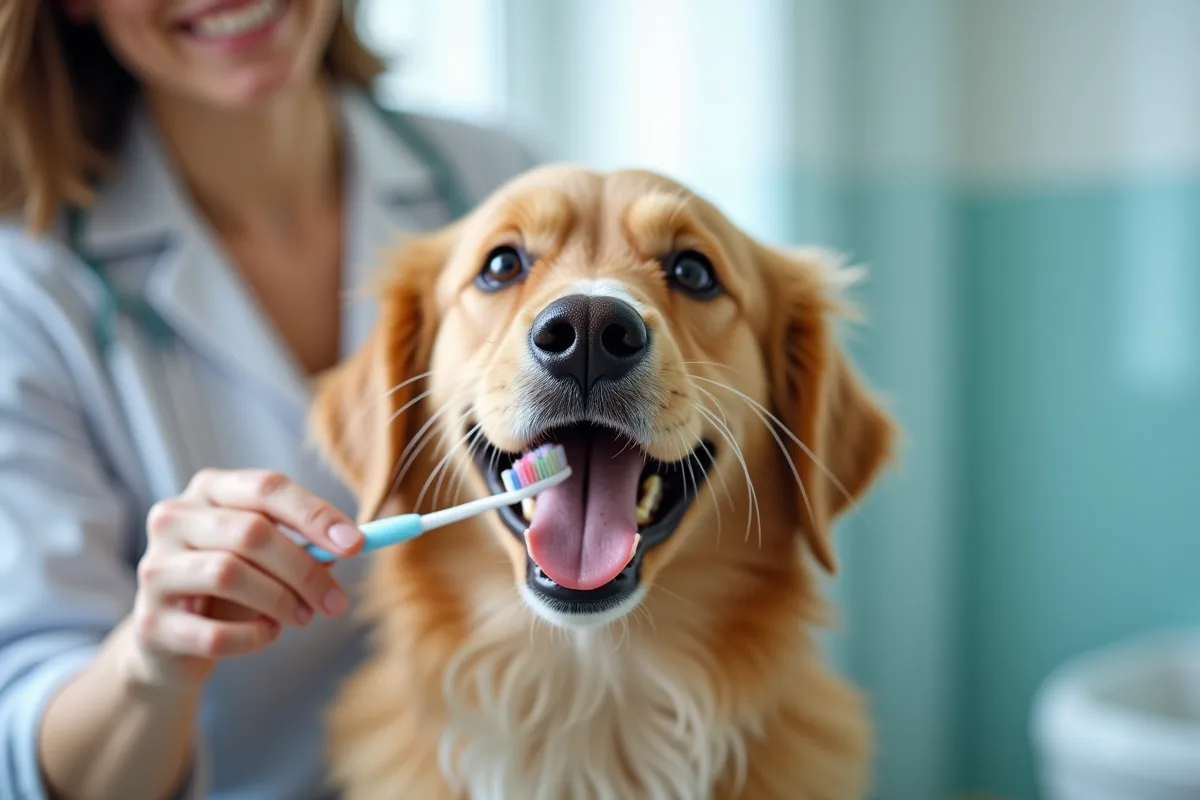 Dents d'un chien avec tartre et conseils de détartrage naturel