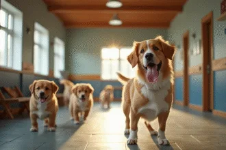 Chiots jouant dans un environnement d'élevage responsable