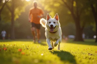 Chien courant en canicross avec un coureur sur un sentier naturel