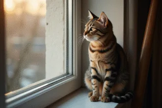 Chat seul à la maison, manifestant des signes de détresse émotionnelle