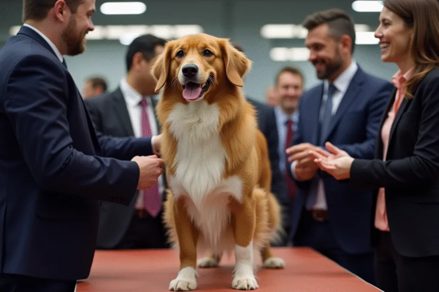 Chien de race avec son pedigree lors d'une confirmation