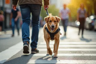 Chien d'assistance en formation pour aider son maître au quotidien