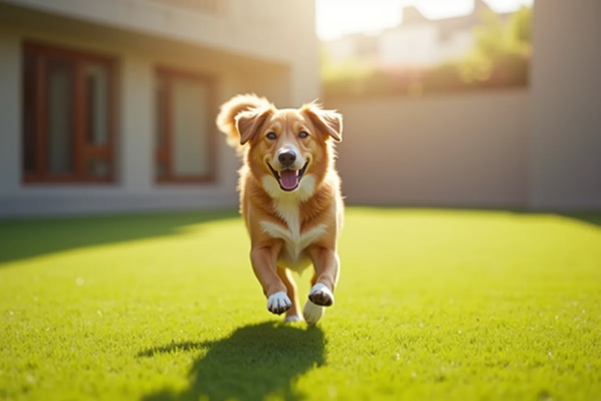 Chien heureux jouant dans une pension canine spacieuse