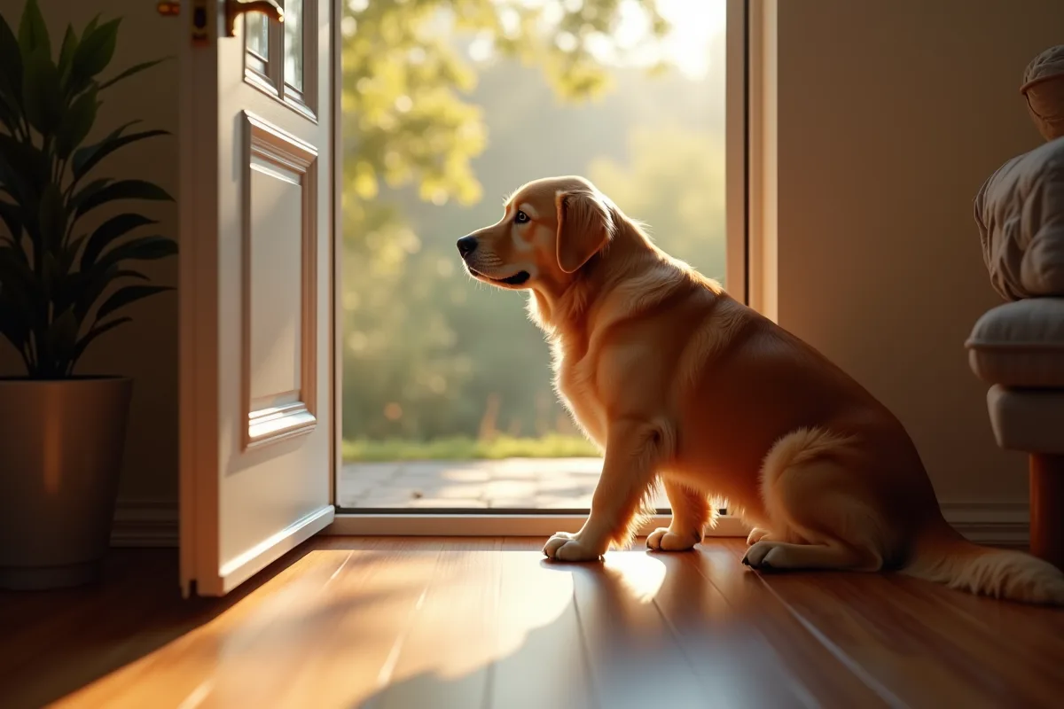 Un labrador impatient devant la porte, prêt à accueillir son maître