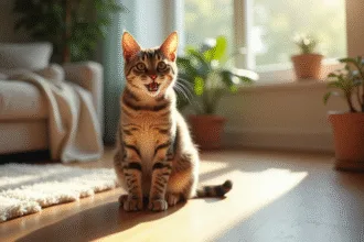 Chat toussant avec une expression inquiète sur son visage