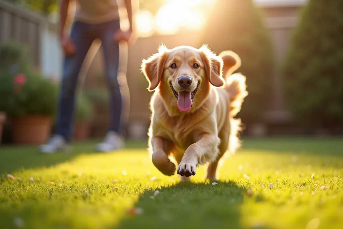 Chiens en pleine santé jouant dans un jardin verdoyant