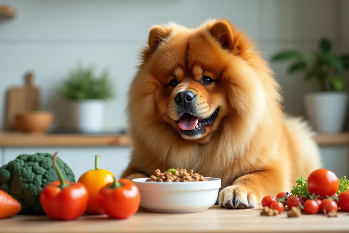 Chow-chow avec une crinière de lion et langue bleue
