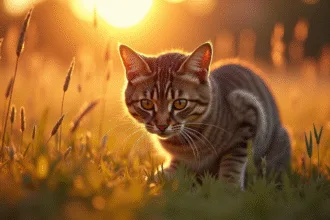 Un chat observant son environnement en position de chasse