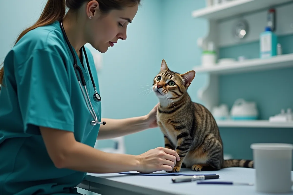 chat inspectant son pelage à la recherche de parasites intestinaux