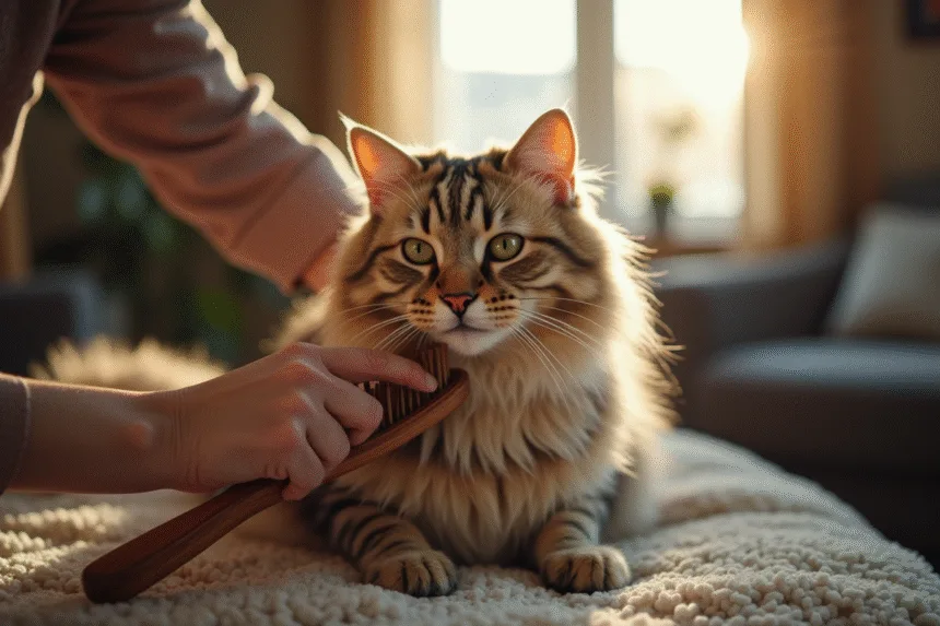 Chat âgé se faisant toiletter avec douceur et soin