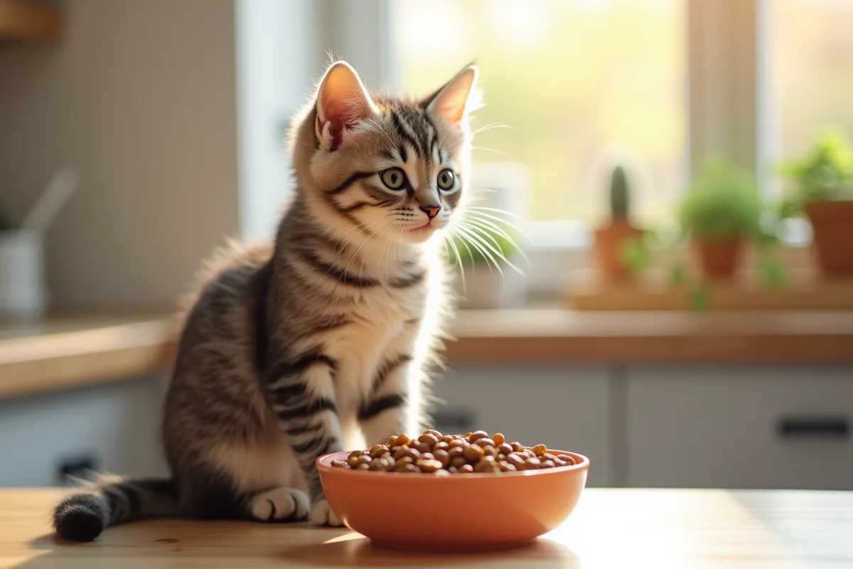 Chaton curieux jouant avec des jouets colorés dans un environnement chaleureux