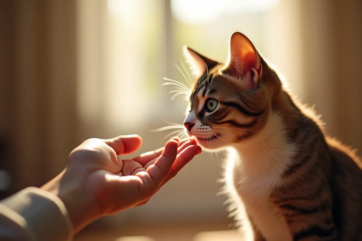 Un chat se blottissant contre une personne appréciée