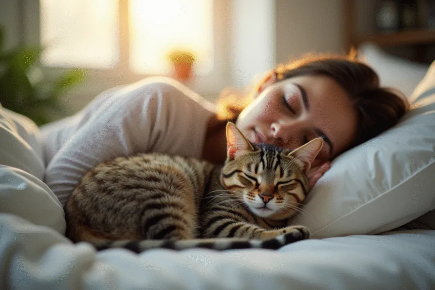 Chats dormant ensemble sur un lit, ambiance paisible et sereine
