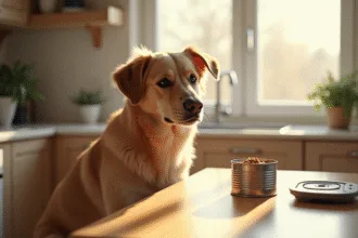 Chien adulte de 30 kg mangeant de la nourriture humide équilibrée