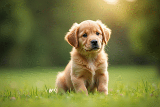 Jeune golden retriever en extérieur en journée lumineuse