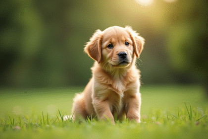 Jeune golden retriever en extérieur en journée lumineuse