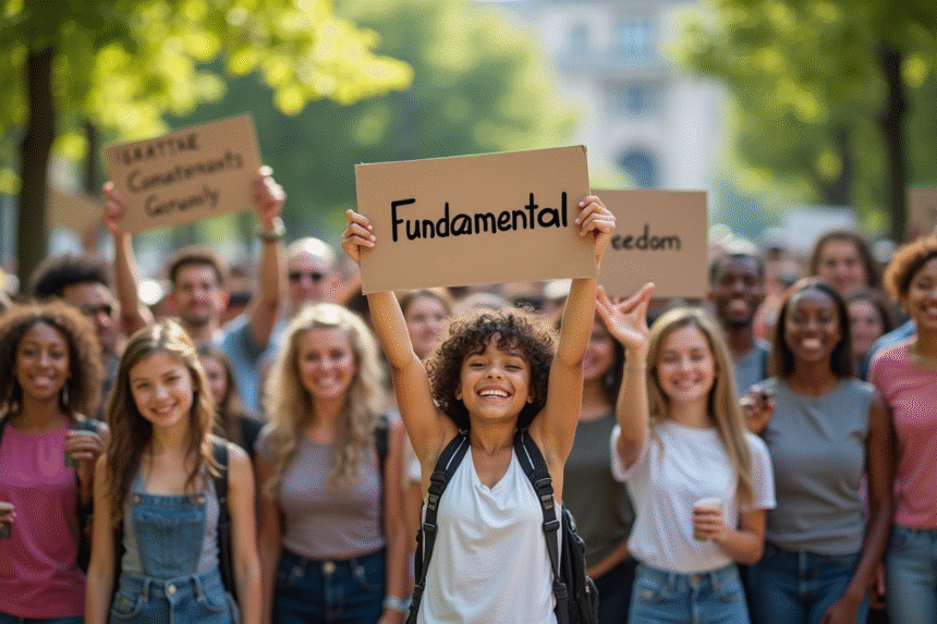Groupe diversifié de personnes avec pancartes sur la liberté