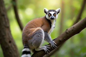 Lémurien maki catta sur une branche en plein jour