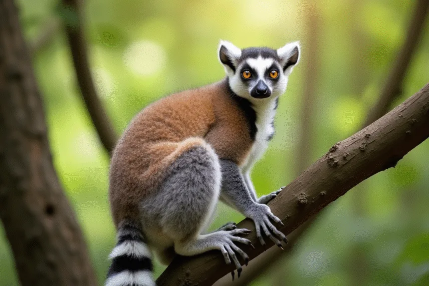Lémurien maki catta sur une branche en plein jour