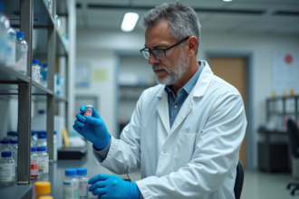 Chercheur en laboratoire examinant un échantillon génétique