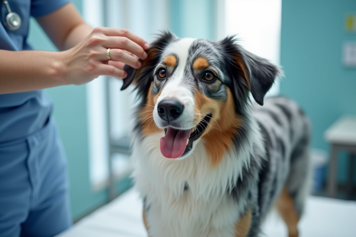 Chien berger australien bleu merle lors d